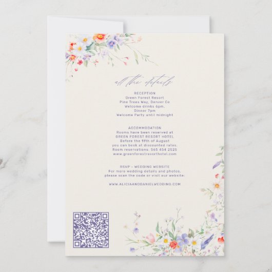 QR code elegant wildflower floral wedding 招待状 (裏面)
