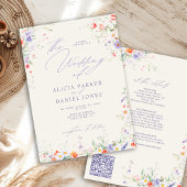 QR code elegant wildflower floral wedding 招待状