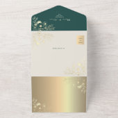 QR Code Emerald Gold Floral Wedding オールインワン招待状 (外側)