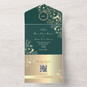 QR Code Emerald Gold Floral Wedding オールインワン招待状 (内側)
