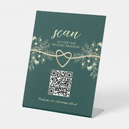 QR Code Emerald Gold Wedding Program 台座サイン