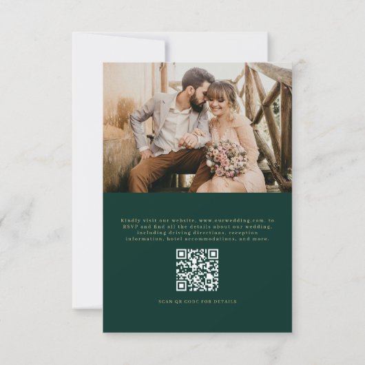 QR Code Emerald Green Gold Photo Wedding 招待状 (裏面)