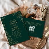 QR Code Emerald Green Gold Photo Wedding 招待状