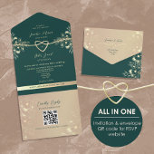 QR Code Emerald Green Gold Wedding オールインワン招待状
