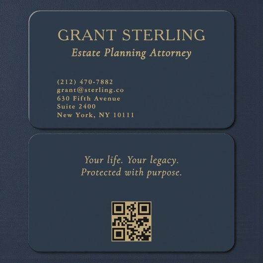 QR Code Estate Planning Attorney Navy Blue Gold  名刺