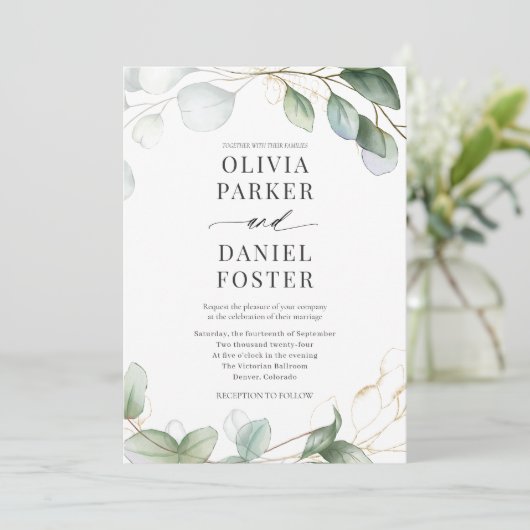 QR Code Eucalyptus Photo Greenery Wedding 招待状 (スタンド正面)