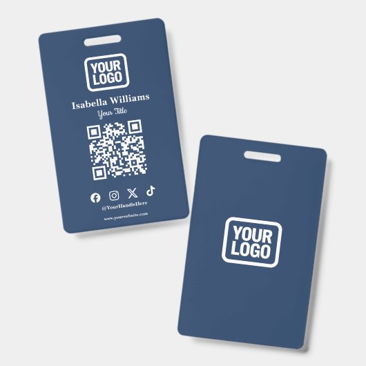 QR Code Event Badge | Digital Navy Budget ID Card バッジ (正面＆裏面)