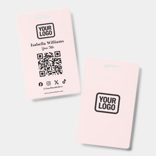 QR Code Event Badge | Digital Pink Budget ID Card バッジ (正面＆裏面)