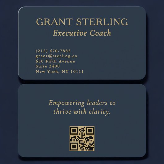 QR Code Executive Coach Navy Blue Gold  名刺