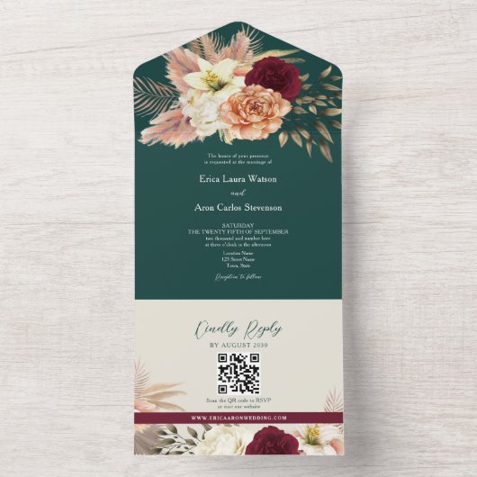 QR Code Fall Floral Wedding オールインワン招待状 (内側)