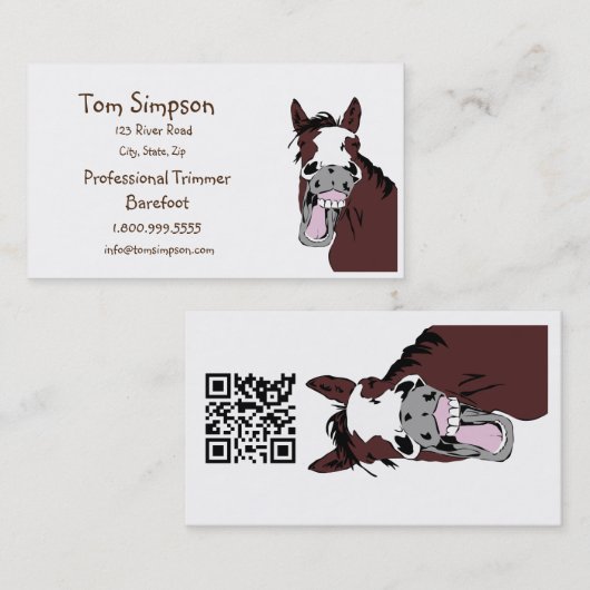 QR Code Farrier Trimmer Happy Horse Business Card 名刺 (正面/裏面)
