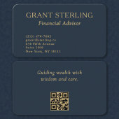 QR Code Financial Advisor Minimal Navy Blue Gold  名刺