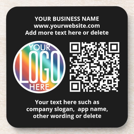 QR Code Generator & Your Business Logo Black コースター (正面)