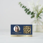 QR Code Gold House Navy Blue Real Estate Realtor 名刺 (スタンド正面)
