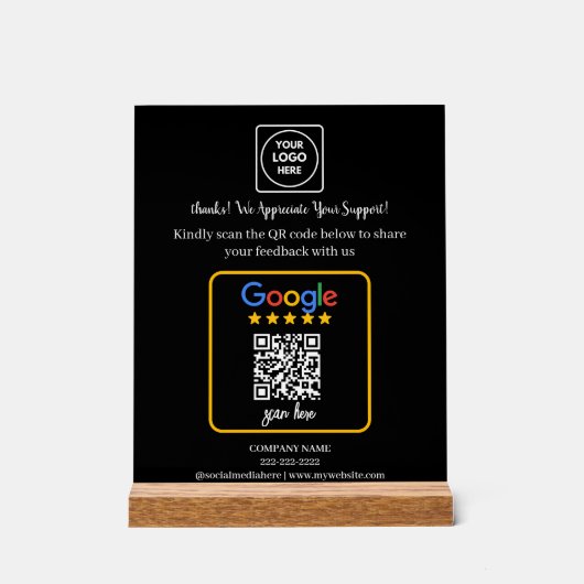 QR Code Google Review Business Logo Display アクリルサイン (正面)