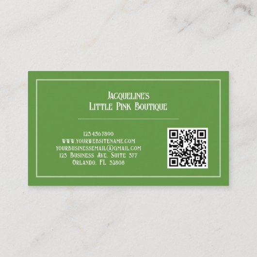 QR Code Green Girly Mid-Century Salon 名刺 (裏面)
