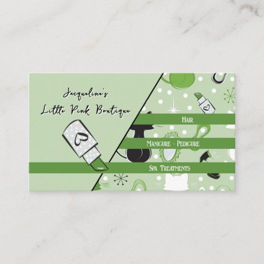 QR Code Green Girly Mid-Century Salon II 名刺 (正面)