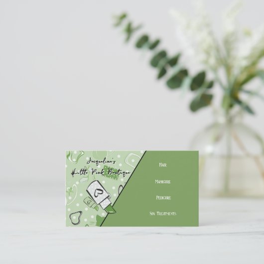 QR Code Green Girly Mid-Century Salon III 名刺 (スタンド正面)