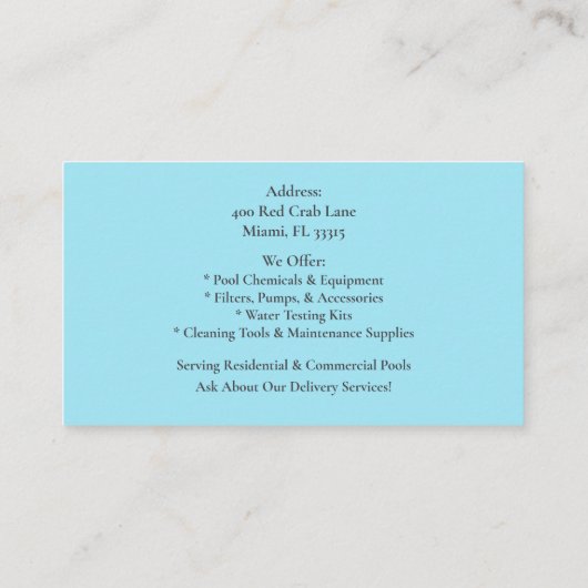 QR Code Grey Blue Swimming Pool Contractor 名刺 (裏面)