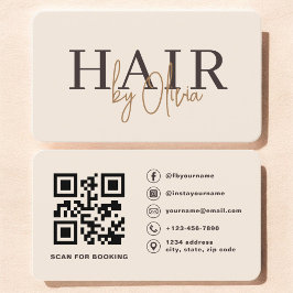 QR Code Hair Stylist Beige Neutral Typography 名刺