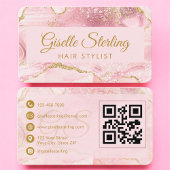 QR Code Hair Stylist Blush Pink Gold Agate  名刺