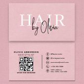 QR Code Hair Stylist Pink Suede Typography  名刺