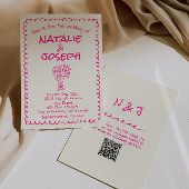 QR Code Hand Drawn Vivid Pink Retro Funky Wedding 招待状