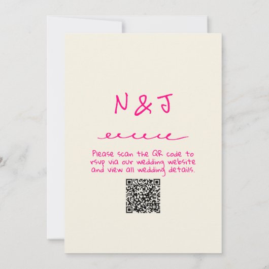 QR Code Hand Drawn Vivid Pink Retro Funky Wedding 招待状 (裏面)