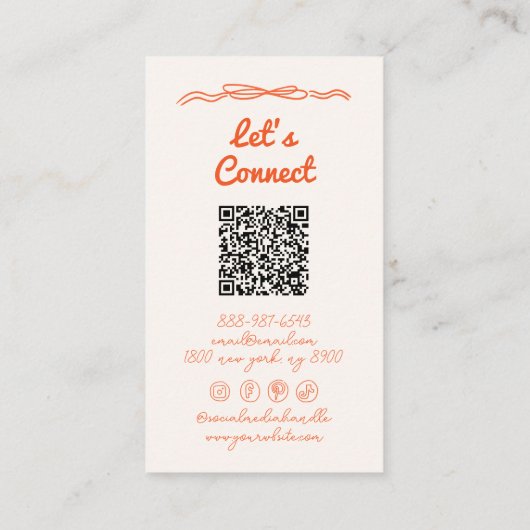 QR Code Hand Drawn Written Blue Orange Whimsy Boho 名刺 (裏面)