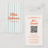 QR Code Hand Drawn Written Blue Orange Whimsy Boho 名刺 (正面/裏面)