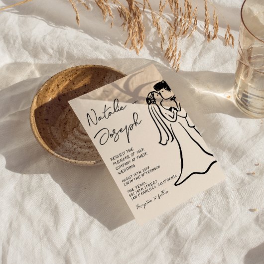 QR Code Hand Drawn Written Couple Quirky Wedding 招待状