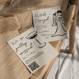 QR Code Hand Drawn Written Couple Quirky Wedding  招待状