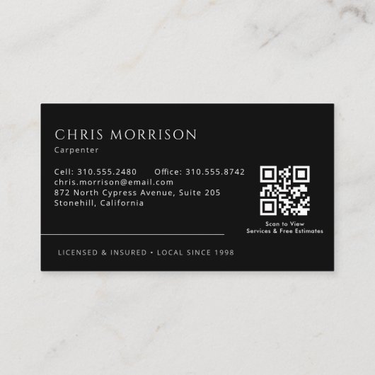 QR Code Handyman Carpenter Carpentry 名刺 (裏面)