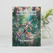 QR code Happy Birthday Nubian Goat Garden Flowers 招待状 (スタンド正面)