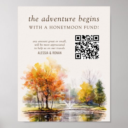 QR Code Honeymoon Fund Fall Lake Country Wedding ポスター (正面)