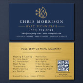 QR Code HVAC Technician Navy Blue Gold 名刺