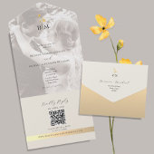 QR Code Ivory Gold Photo Wedding オールインワン招待状