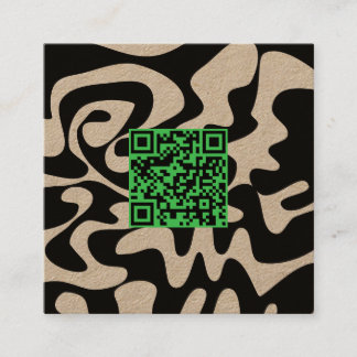 QR Code Kelly Green Retro Groovy Squiggles Kraft スクエア名刺