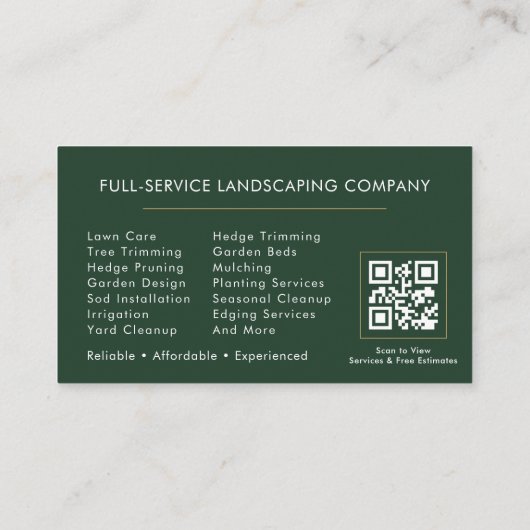 QR Code Landscaper Lawn Care Green Gold 名刺 (裏面)