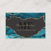 QR Code Lashes Teal Turquoise Gold Agate Monogram 名刺 (正面)