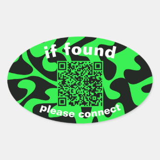 QR Code lime green cute lost found 楕円形シール