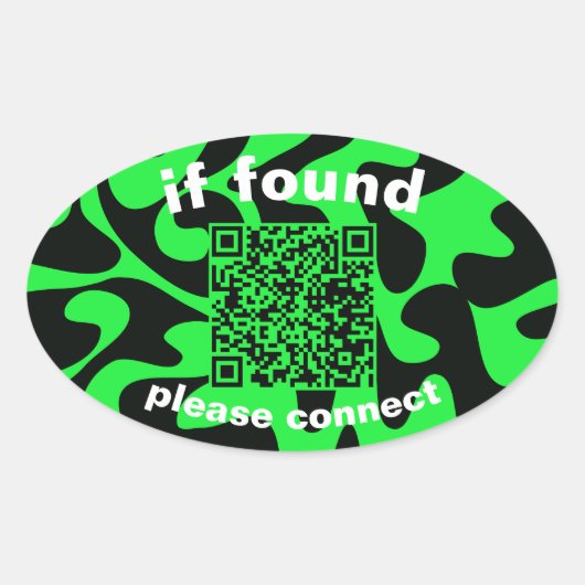 QR Code lime green cute lost found 楕円形シール (正面)
