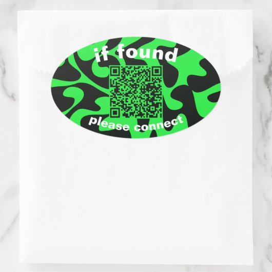 QR Code lime green cute lost found 楕円形シール (バッグ)