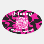 QR Code lime green cute lost found 楕円形シール (正面)