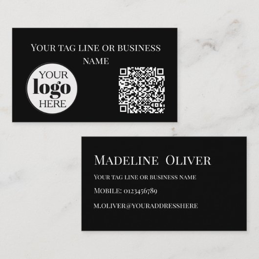 QR Code Logo Black Simple 名刺 (正面/裏面)