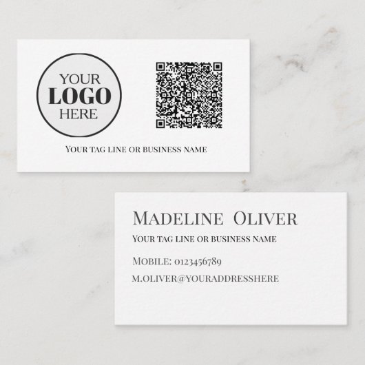 QR Code Logo Black White Modern 名刺 (正面/裏面)