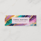 QR Code & Logo Elegant Rainbow Agate gold Glitter  スキニー名刺 (正面)