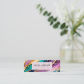 QR Code & Logo Elegant Rainbow Agate gold Glitter  スキニー名刺 (スタンド正面)