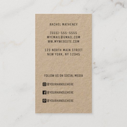 QR Code Logo Modern Kraft Simple Professional 名刺 (裏面)