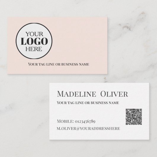 QR Code Logo Simple Soft Pink 名刺 (正面/裏面)